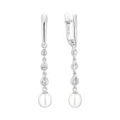 Cercei lungi din argint cu perle naturale albe și cristale, cu tortițe DiAmanti SK25481EL_W-G Cercei lungi din argint cu perle naturale albe și cristale, cu tortițe DiAmanti SK25481EL_W-G